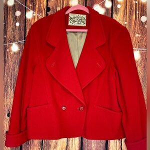 Vintage Alain Cannelle Wool Blend Women's Red Double-Breasted Jacket